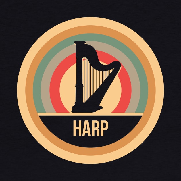 Retro Vintage Harp Gift For Harpists by OceanRadar